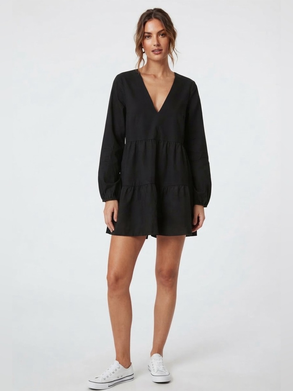 ASOS Design Black Wash  V-Neck Tiered Romper